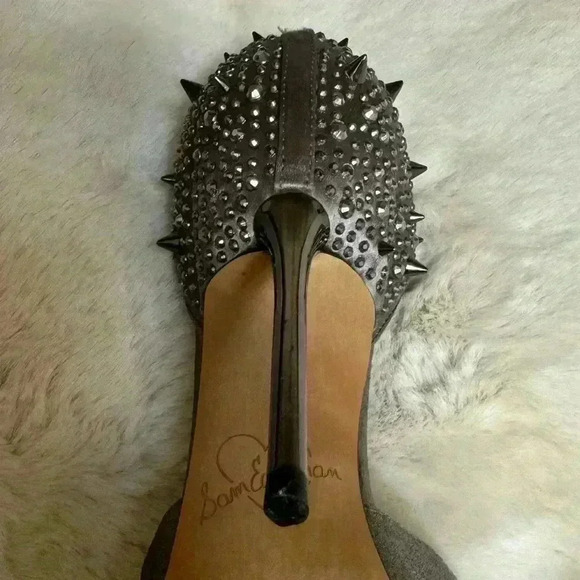 SAM EDELMAN SCARLETT SPIKE PEWTER CIPRIA LEATHER HEEL gray size: 8.5 - Picture 4 of 10